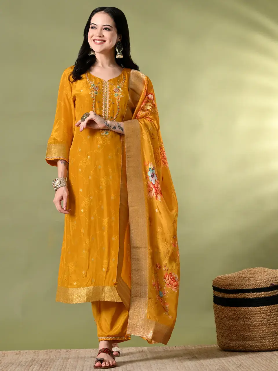 Faeezah Golden Grace Banarasi Silk Suit Buy @ ₹5525