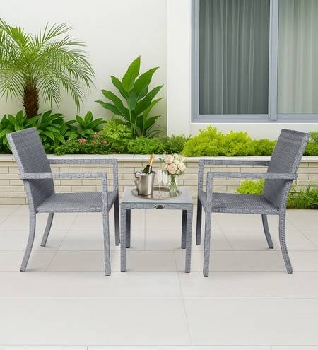 Canberra Wicker Table And Chair Set In Grey Dual Tone Finish
