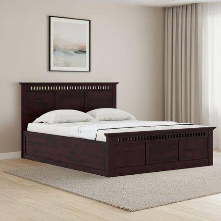 Fidora Solid Wood King Box Storge Bed In Mahogany Finish