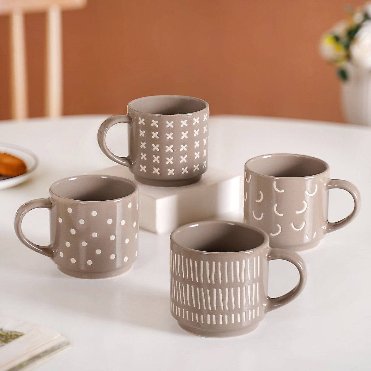 Quirky Beige Stackable Cups Set Of 4 220ml buy only at ₹750