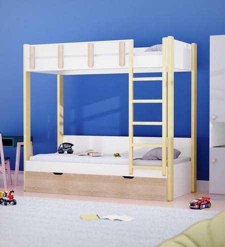 Pine Tree Single Size Bunk Bed In White & Oak Colour