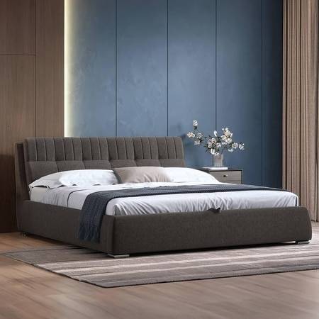Stanhope Upholstered Hydraulic Storage King Size Bed In Urban Grey Premium Chenille