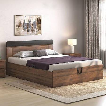 Aruba Engineered Wood Queen Size Hydraulic Storage Bed In Classic Walnut Finish