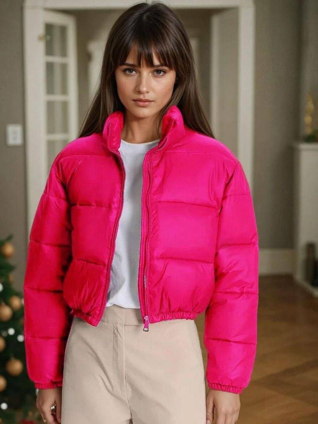 Kotty Women Stand Collar Solid Lightweight Puffer Jacket