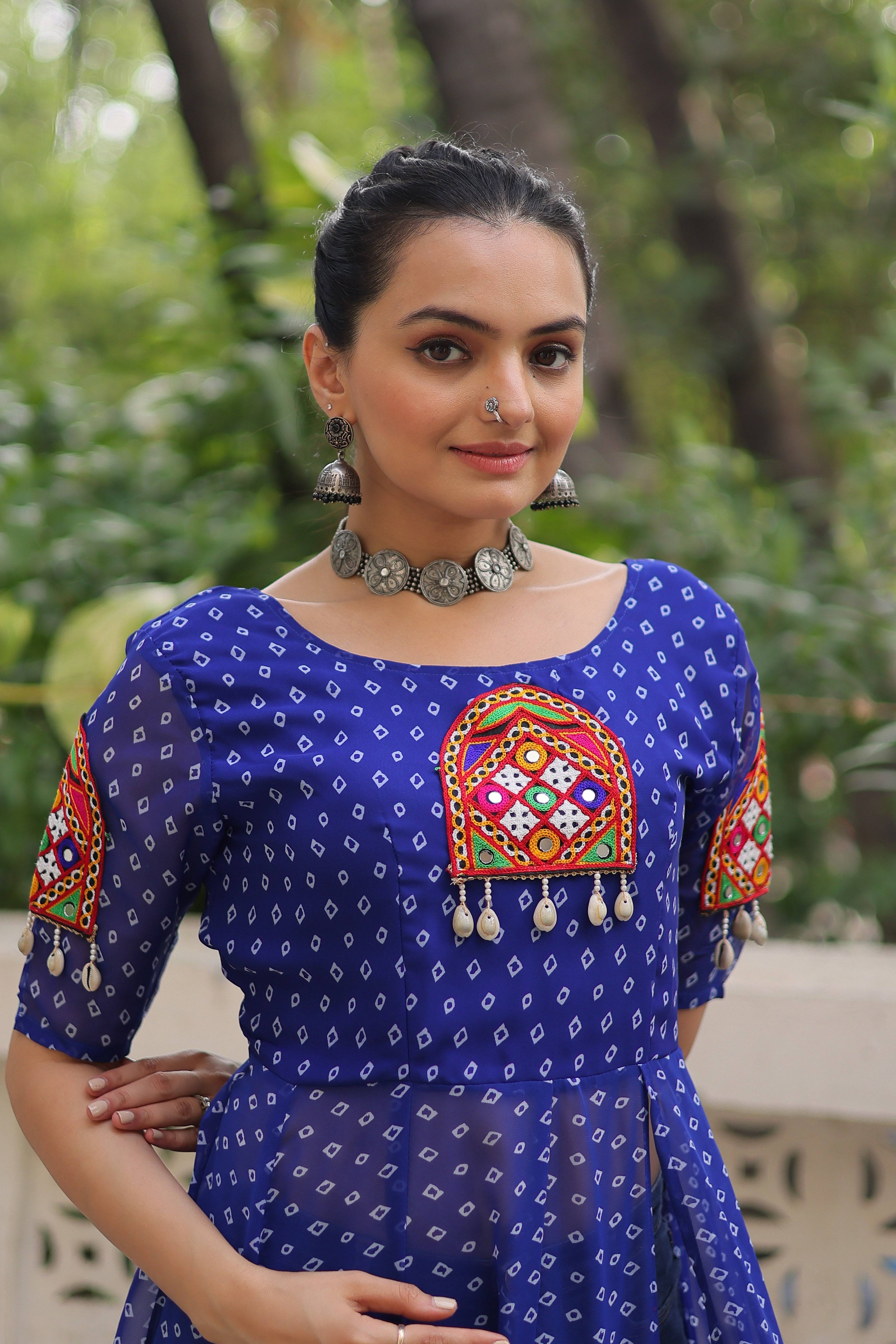 Bandhani Festive Long Kurti with Kutchi Patchwork for Navratri – Mayara Women Clothing