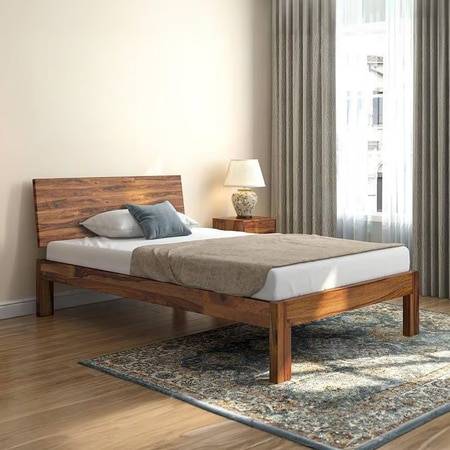 Boston Solid Wood Compact Queen Size Bed In Teak Finish