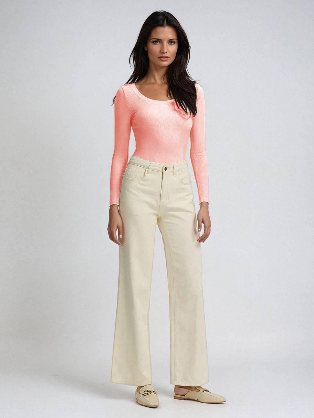 KOTTY Womenâ€™s Blush Pink Long Sleeve Fitted Top