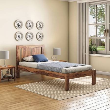 Durban Solid Wood Single Size Non Storage Bed In Teak Finish