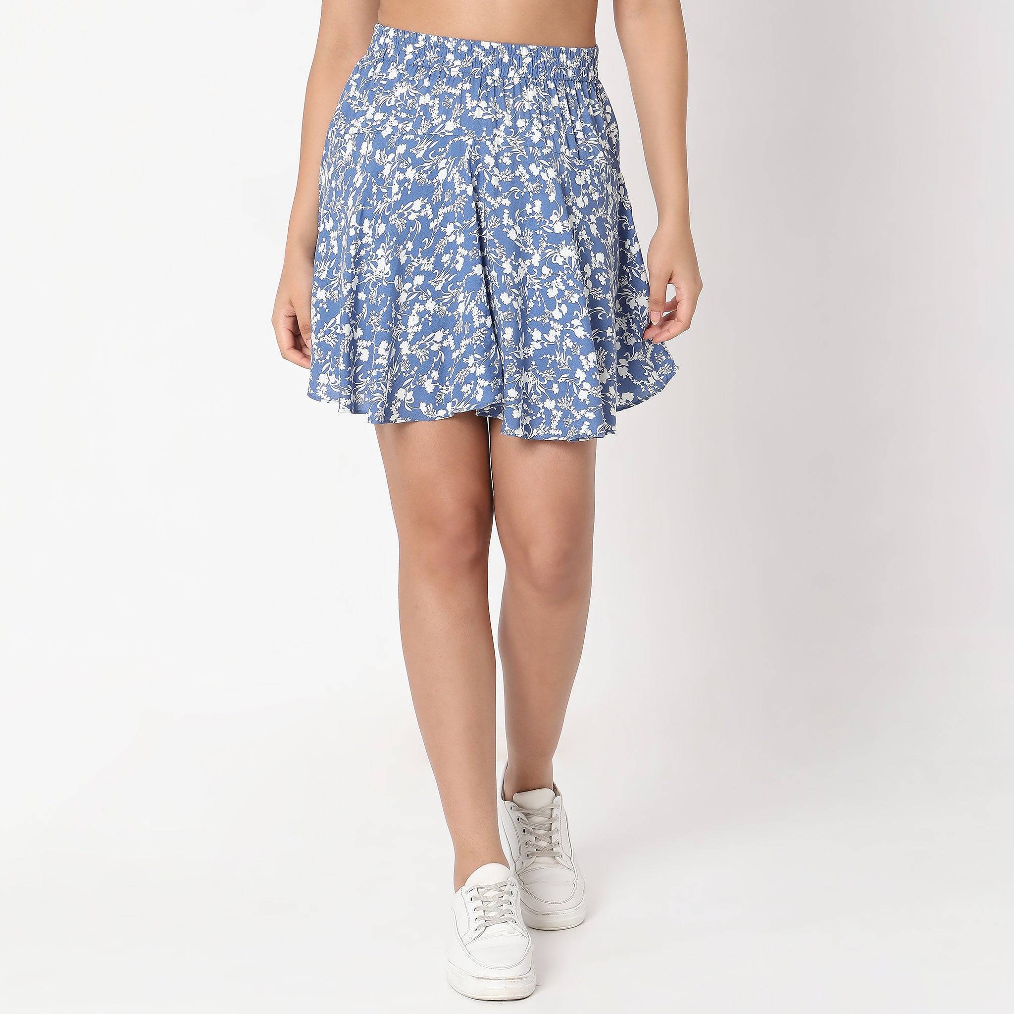 Flare Fit Floral Mid Rise Skirt
