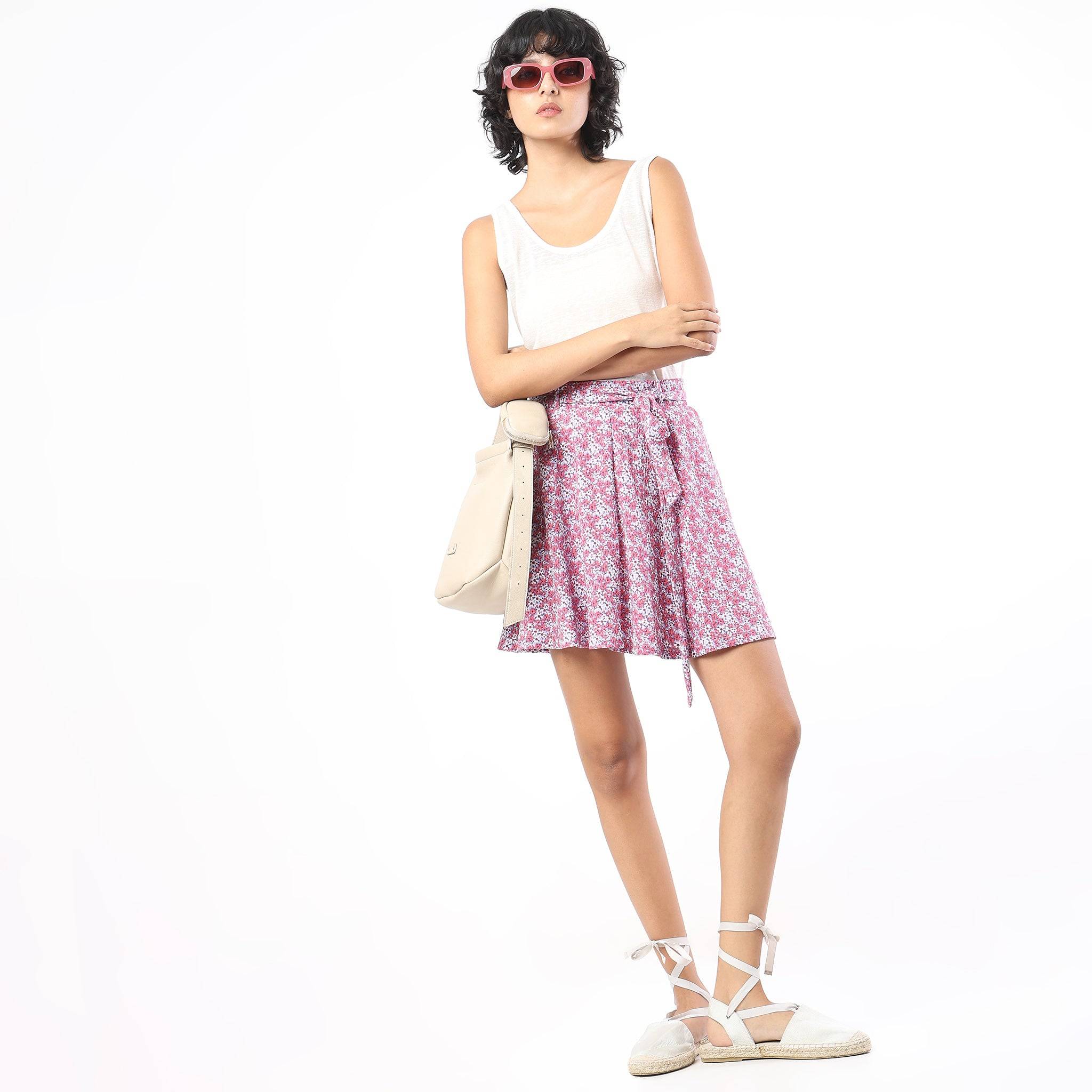 Flare Fit Printed High Rise Skirt