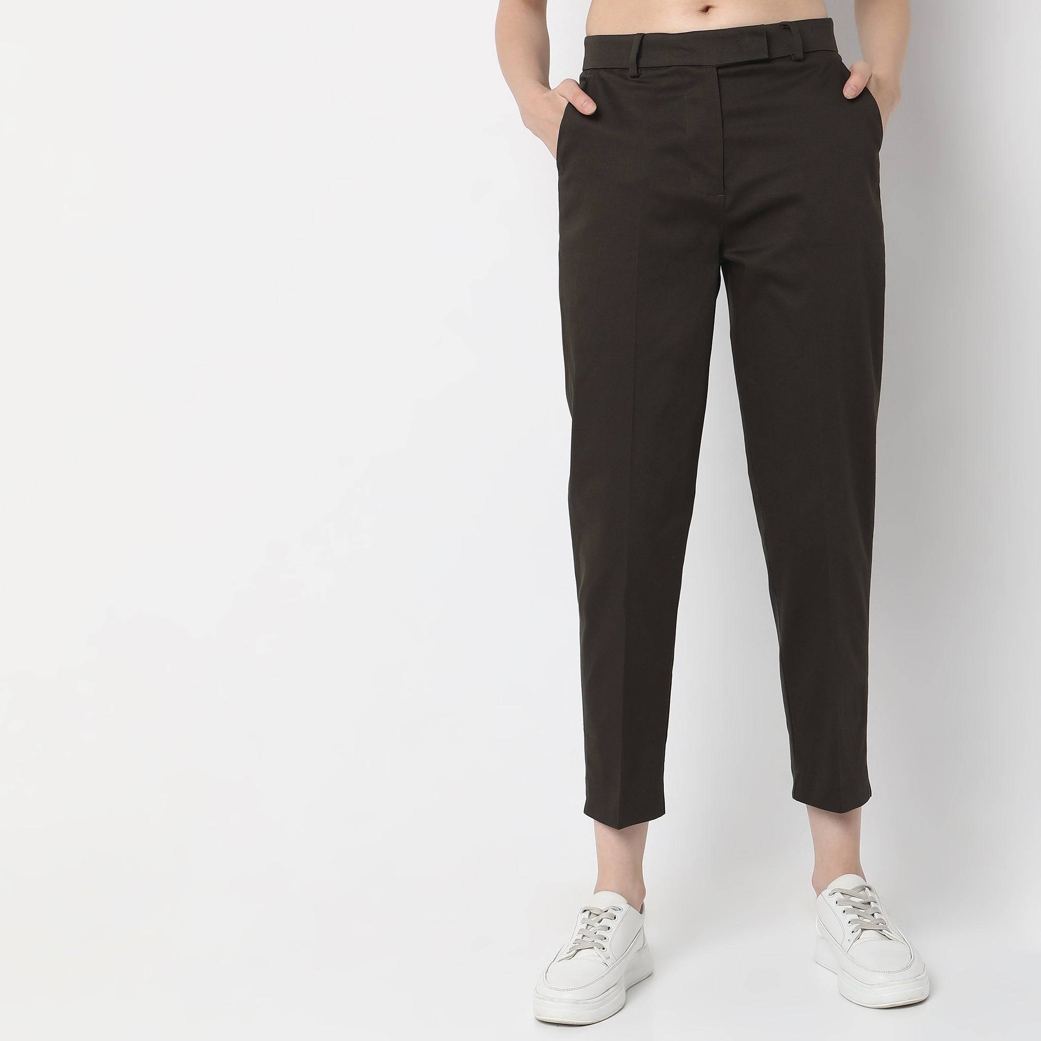 Regular Fit Solid Mid Rise Trousers