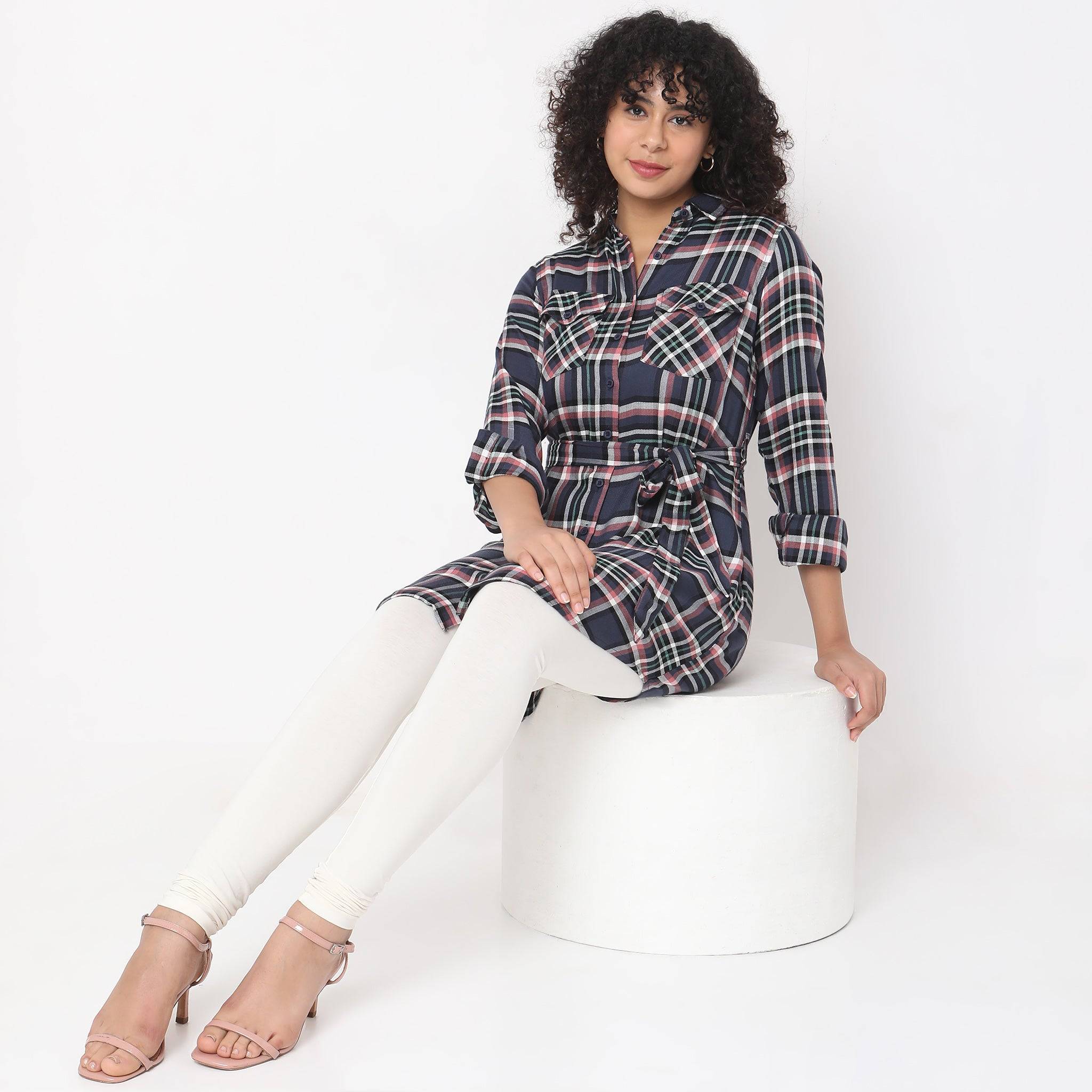 Slim Fit Checkered Tunic