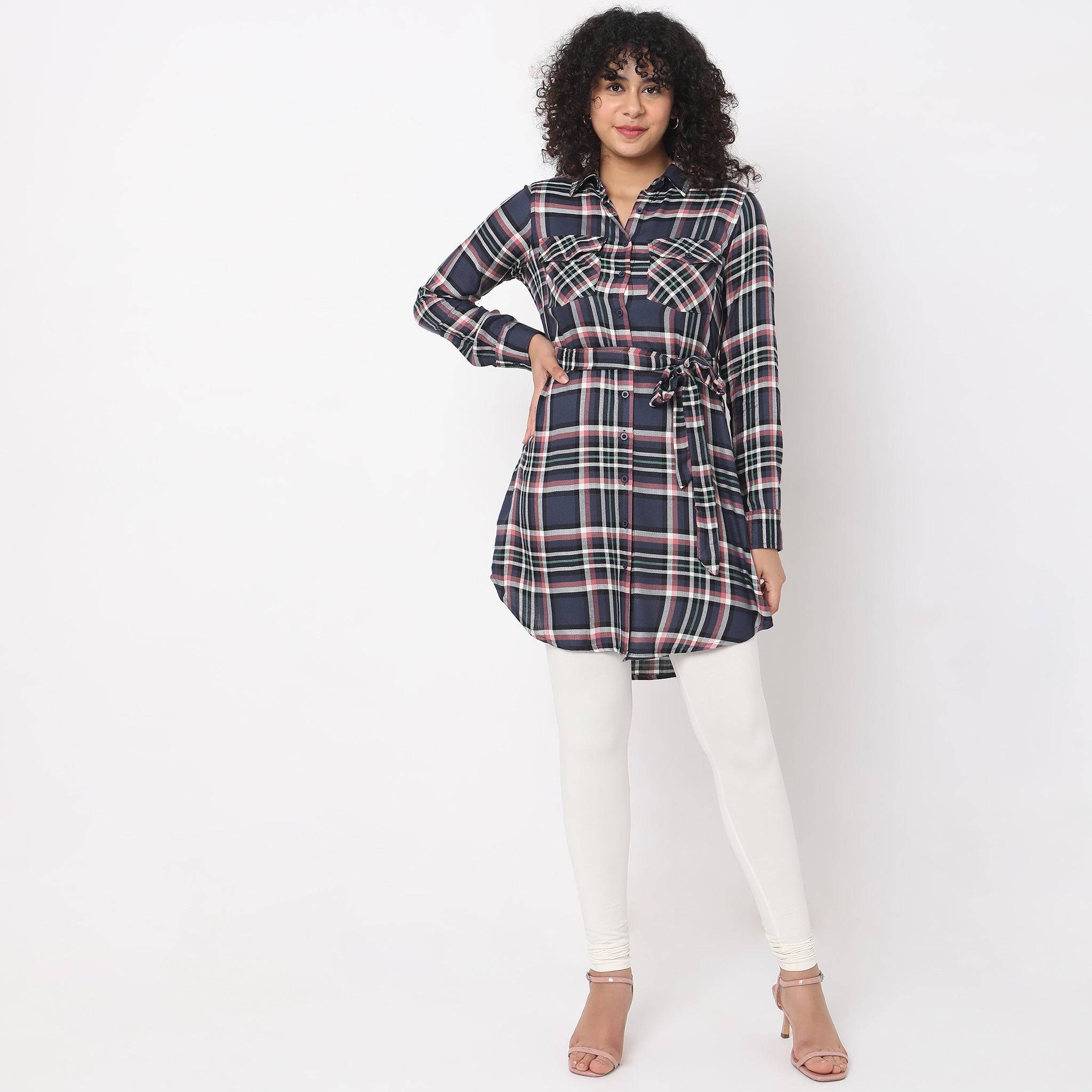 Slim Fit Checkered Tunic
