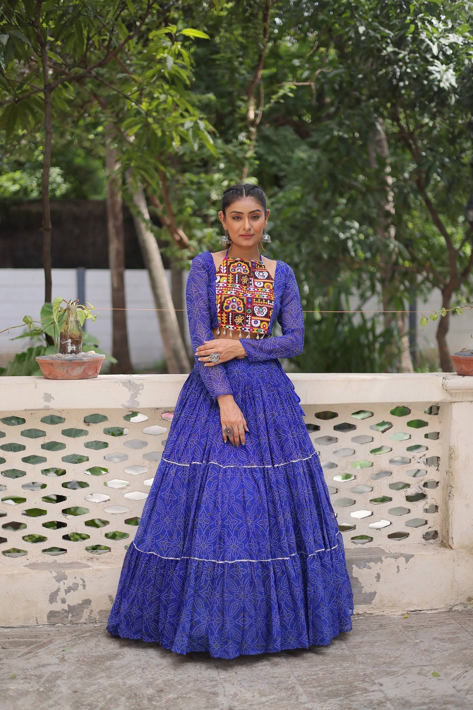 Bandhej Lehenga Choli for Navratri – Gamthi Embroidery & 12 Meter Flair Georgette Ghaghra - Mayara Women Clothing