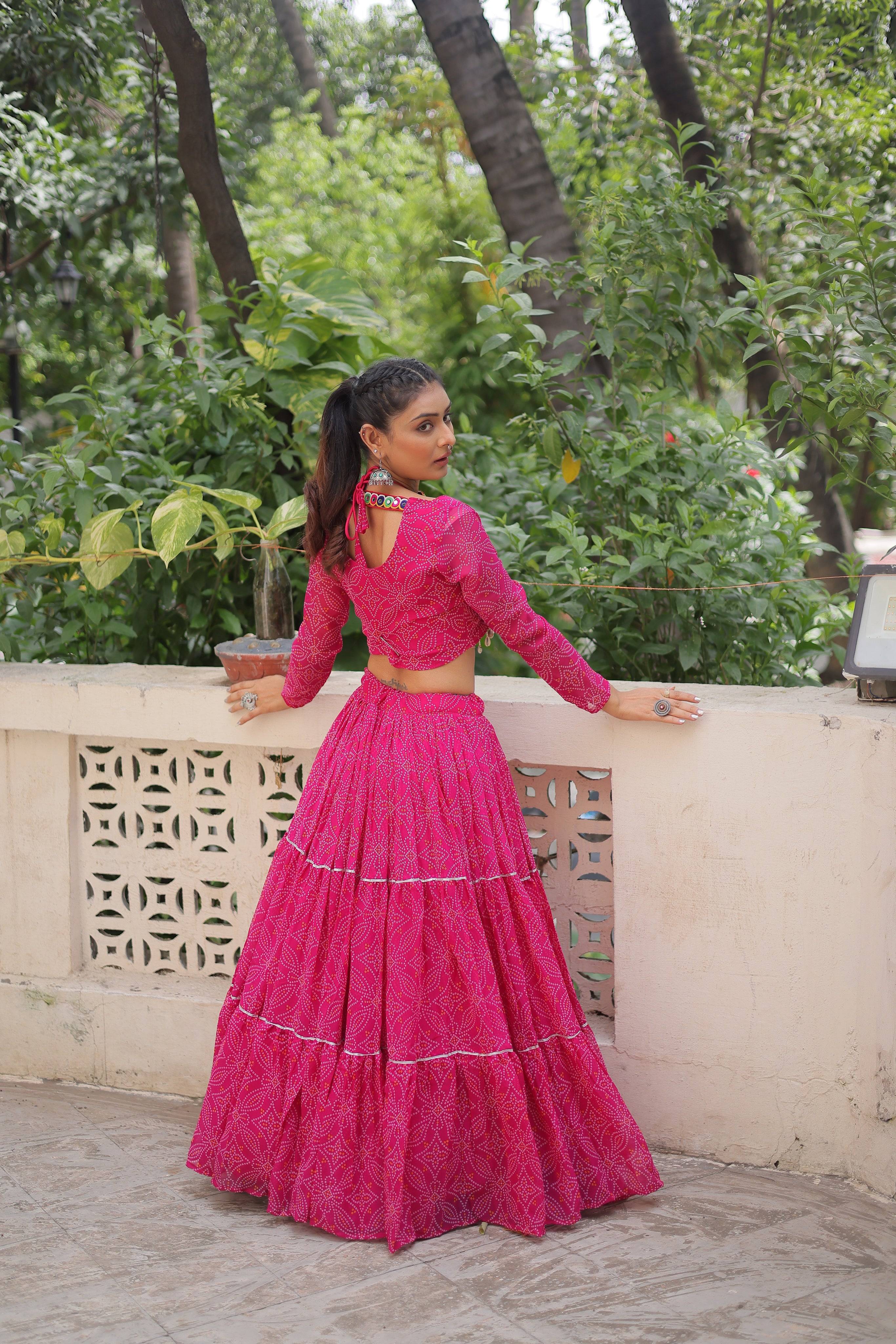 Bandhej Lehenga Choli for Navratri – Gamthi Embroidery & 12 Meter Flair Georgette Ghaghra - Mayara Women Clothing