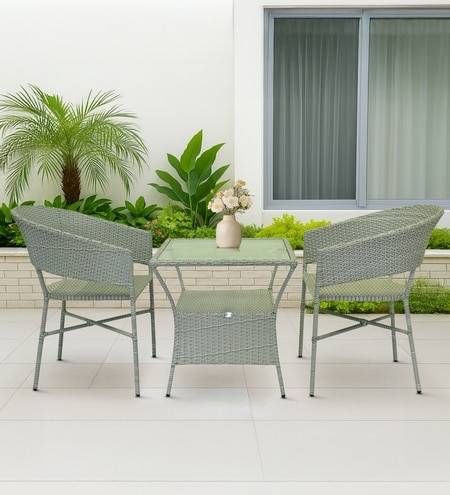 Geelong Wicker Table And Chair Set White And Black Finish