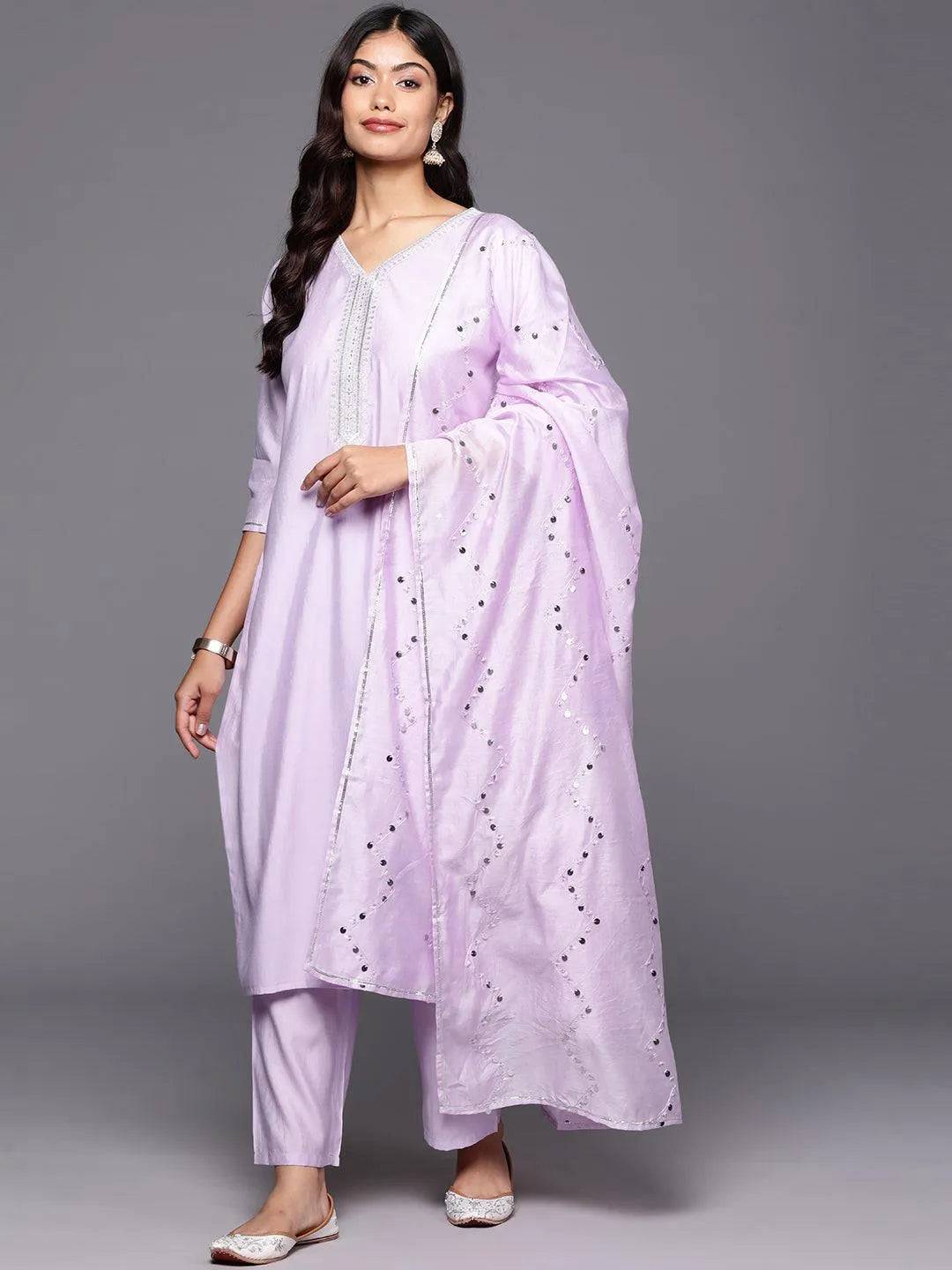 Lavender Yoke Design Silk Blend Straigh... Buy only at ₹3299