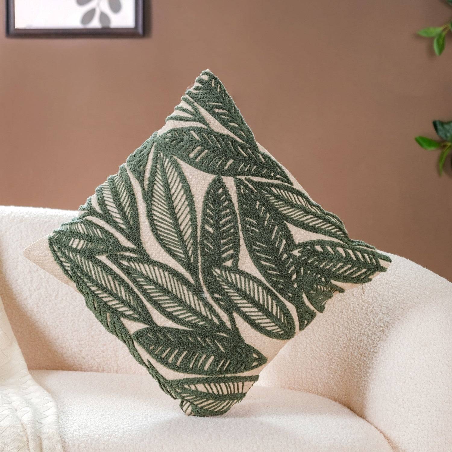 Leaves Tufted Pillow Cover 16x16 Inch