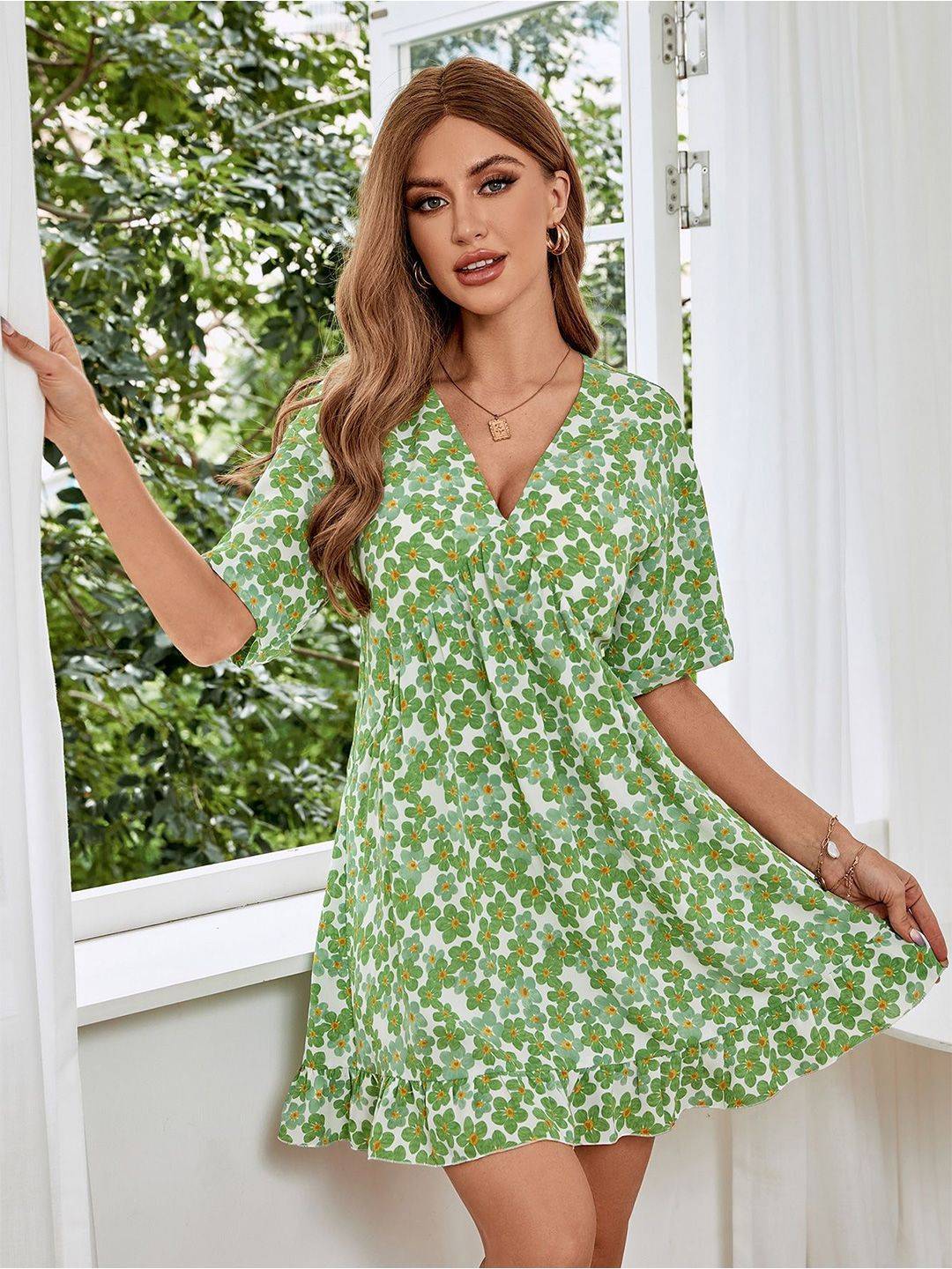 Kotty Women V-Neck Floral Printed Fit & Flare Mini Dress