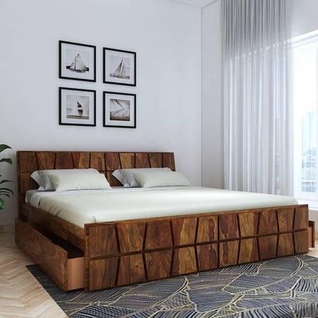 Hainan Platform Storage King Bed In Brown Finish