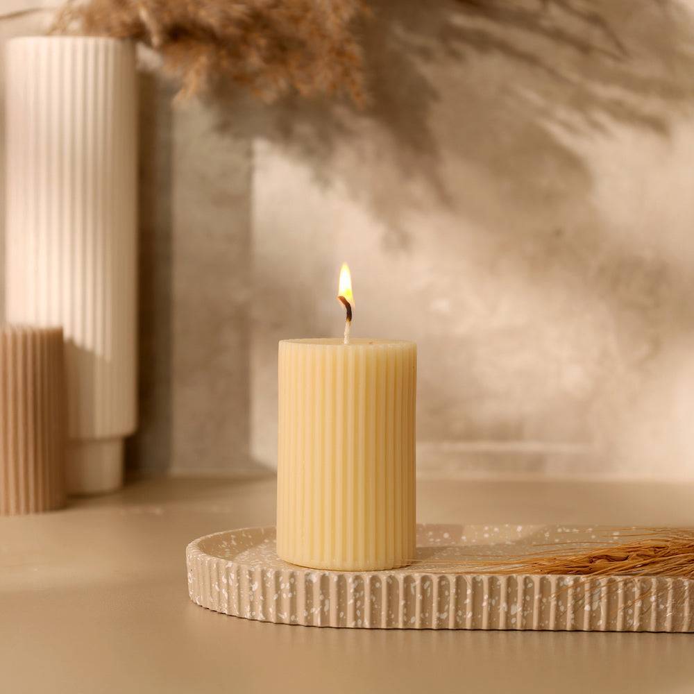 Fluted Column Candle Small - Cream