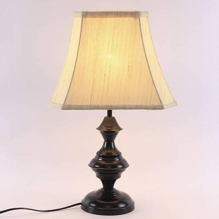 Daquan Off White Fabric Shade Table Lamp with Black Iron Base