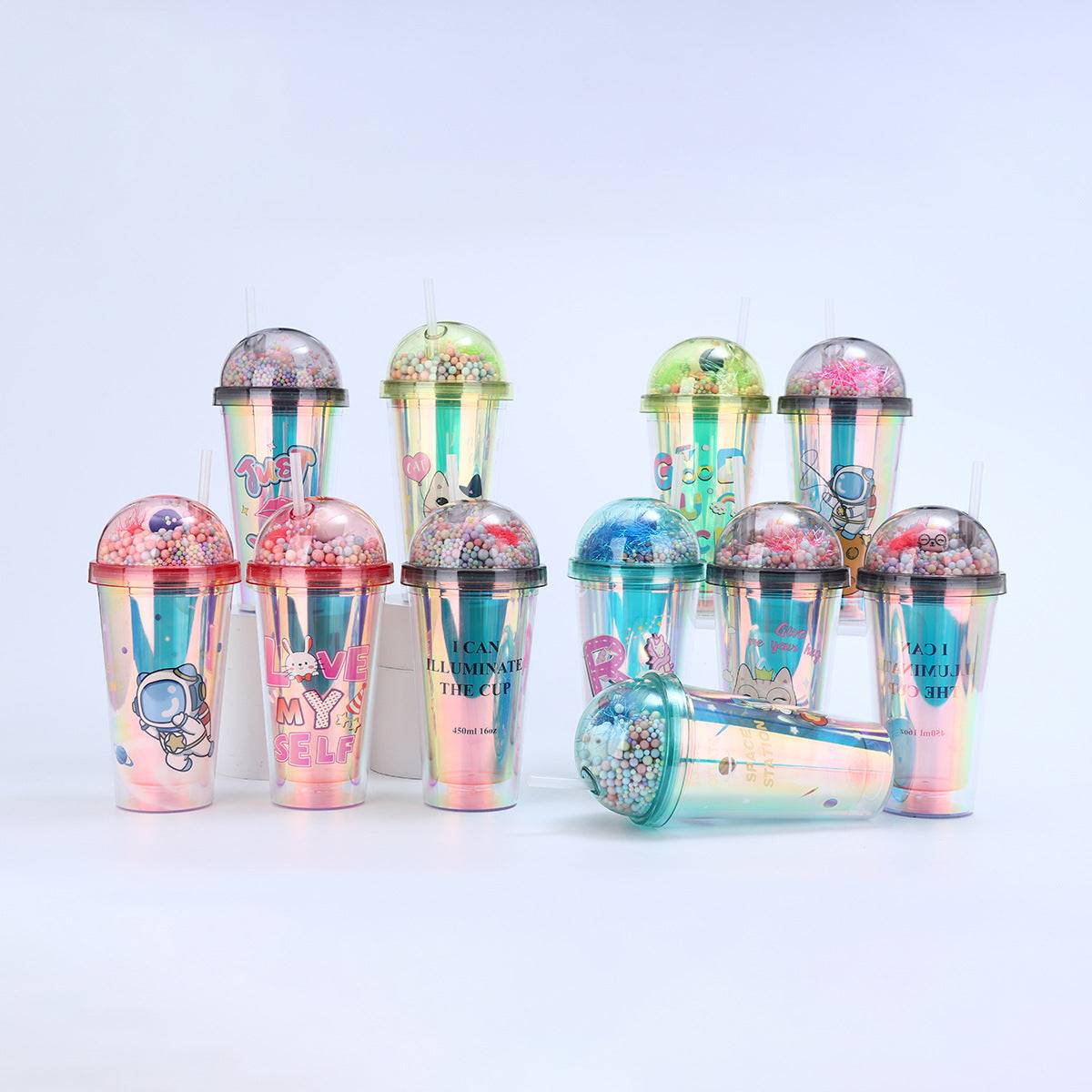 Double Layer Portable Cute Water Cup, Sipper with Straw and LED Light Buy @ ₹299
