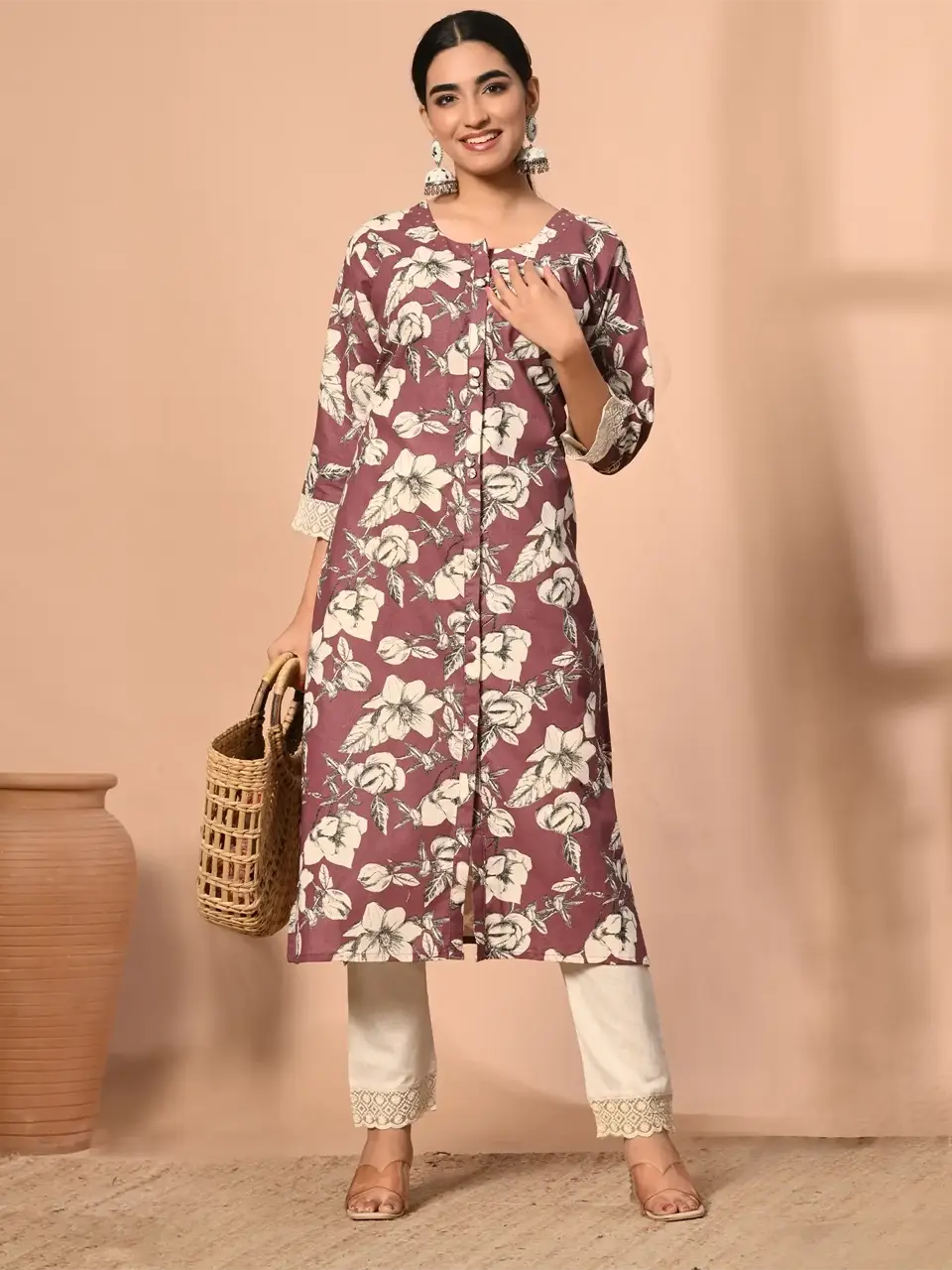 Faeezah Elegant Mauve Cotton Kurta Set Buy @ ₹1050