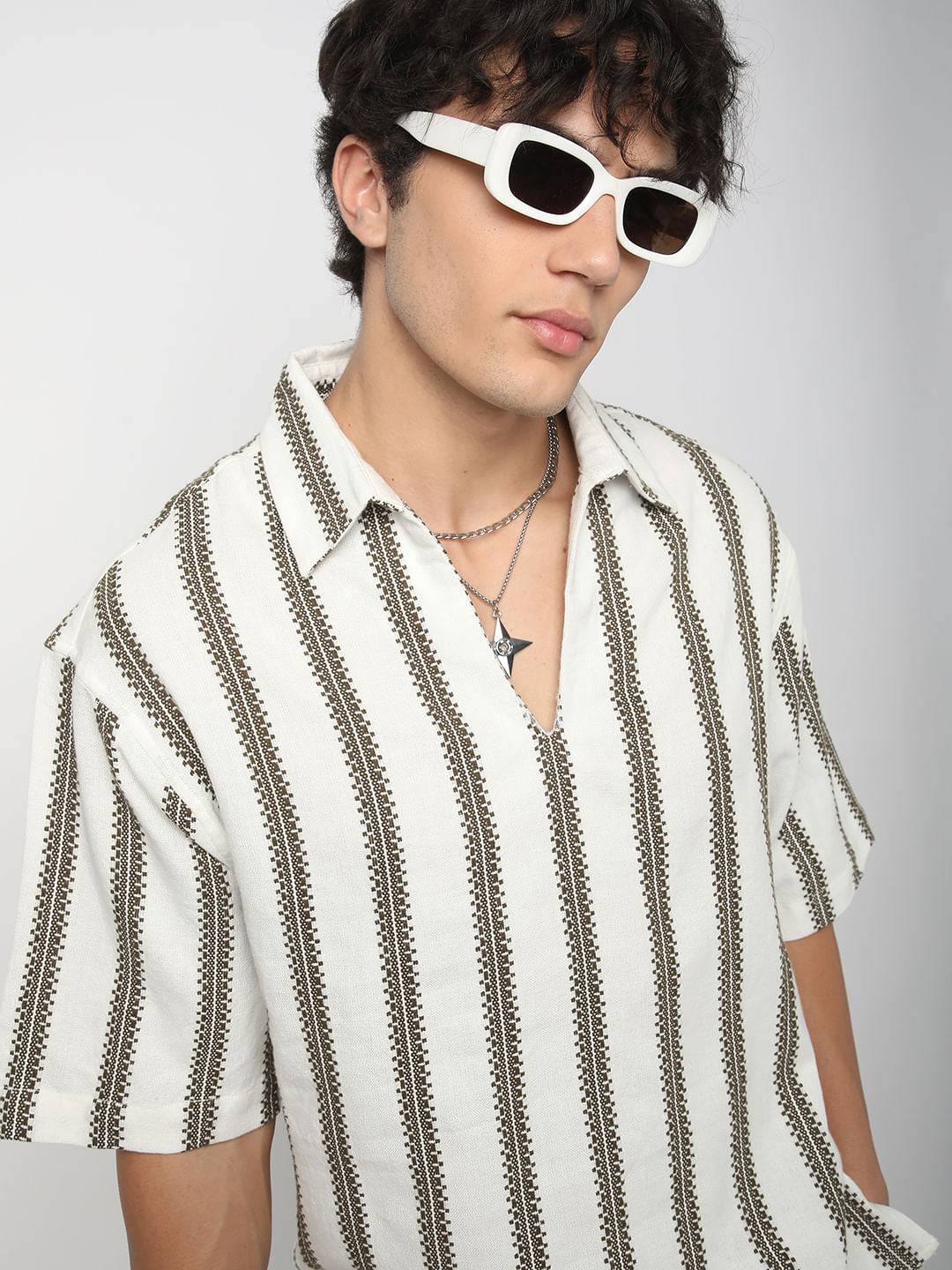 Premium Cotton White & Olive Embroidered Oversized Polo Shirt Buy only at ₹999