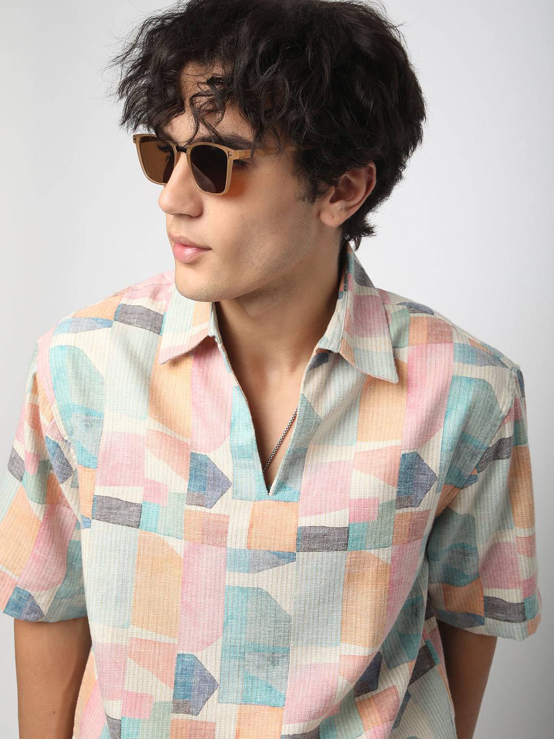 Soft Pastel Hues Abstract Printed Oversized Polo Shirt Buy only at ₹699