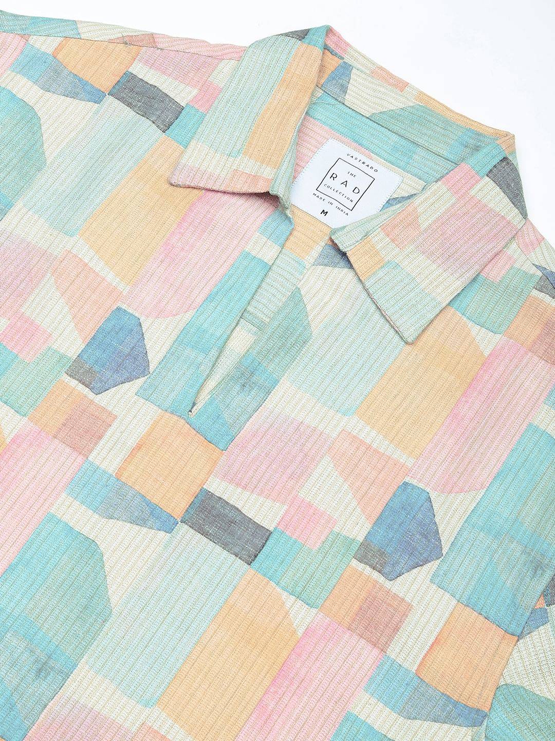 Soft Pastel Hues Abstract Printed Oversized Polo Shirt Buy only at ₹699