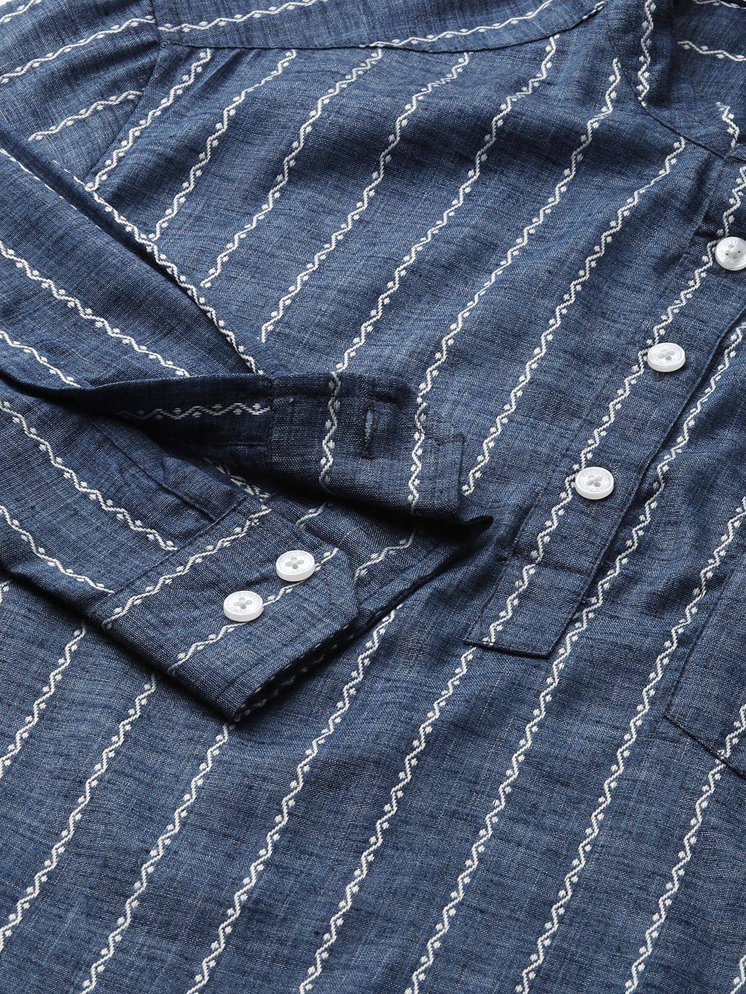 Navy Blue Dobby Striped Kurta Buy only at ₹659