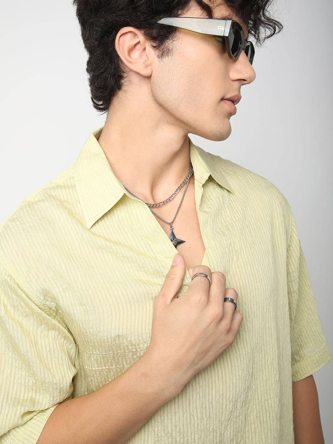 Lime Green Stripe Oversized Polo Crinkled Shirt Buy only at ₹699