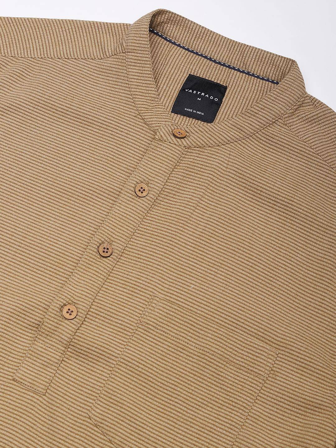 Khaki Horizontal Striped Seersucker Kurta Buy only at ₹619