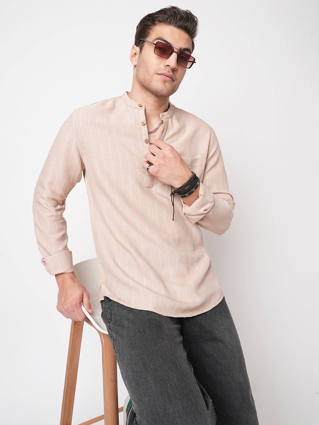 Almond Beige Chalk Stripe Kurta Buy only at ₹699