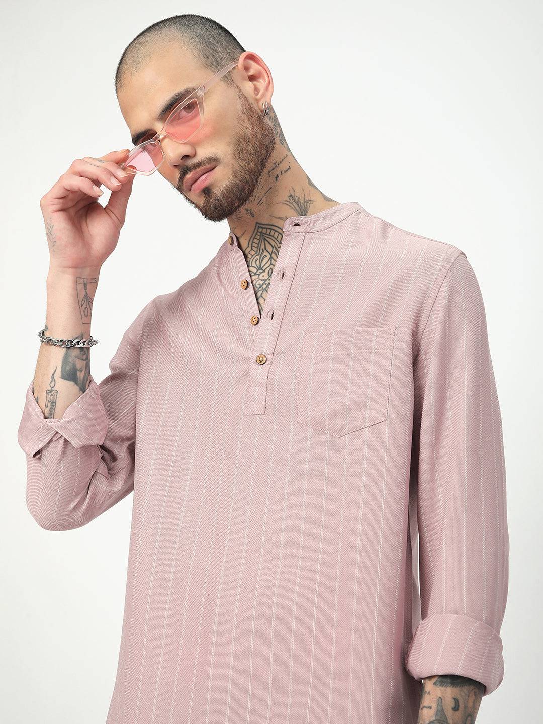 Dark Pastel Pink Striped Kurta Buy only at ₹699