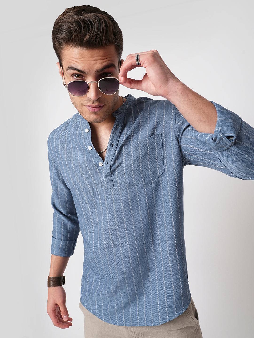 Carolina Blue Chalk Striped Kurta Buy only at ₹699