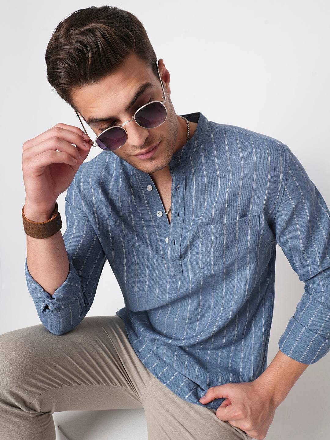 Carolina Blue Chalk Striped Kurta Buy only at ₹699