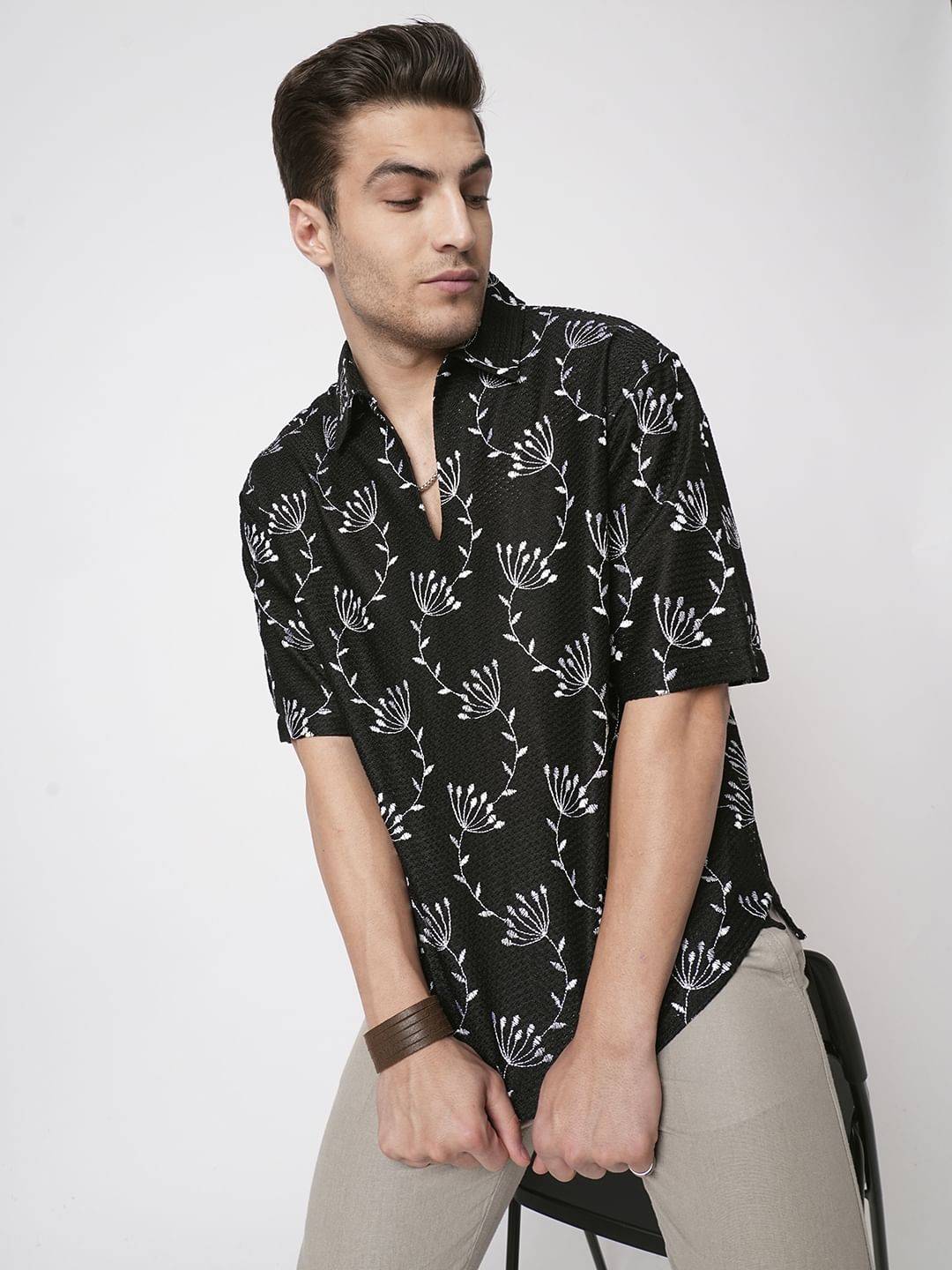 Dandelion Black Embroidered Crochet Oversized Polo Shirt Buy only at ₹999