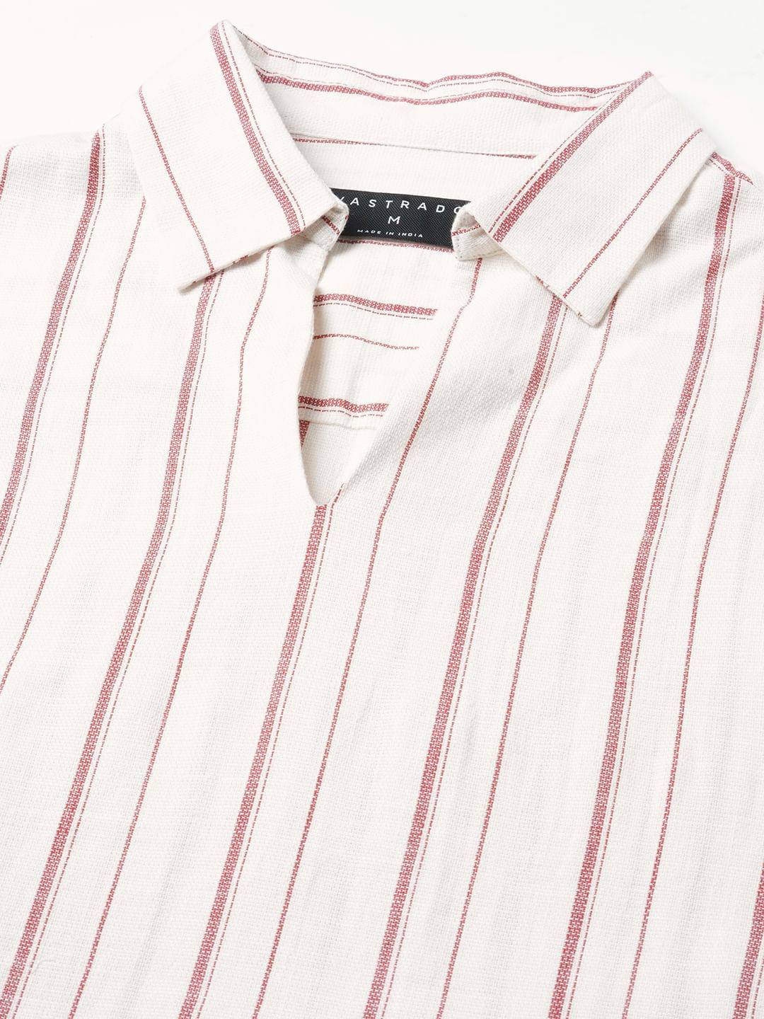 Berry Red & Off-White Striped Oversized Polo Shirt Buy only at ₹449