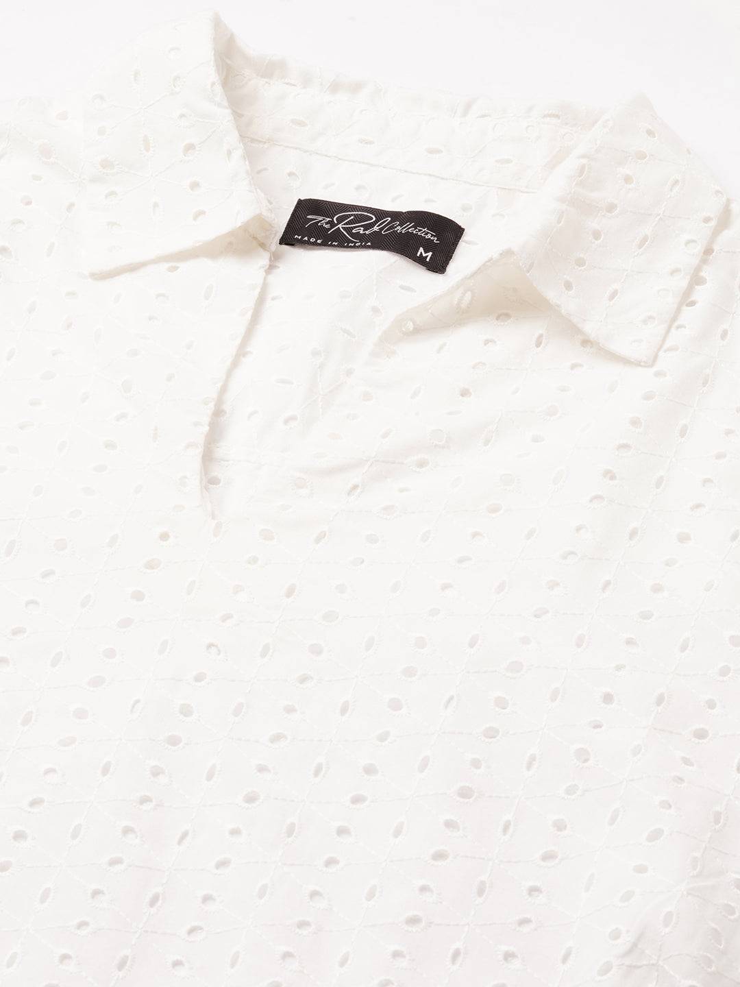 Modish White Schiffli Oversized Polo Shirt Buy only at ₹524