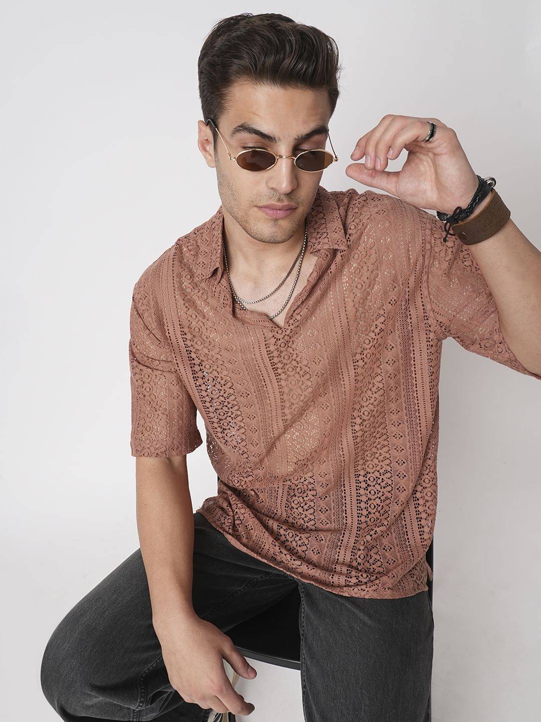 Georgia Peach Crochet Oversized Polo Shirt Buy only at ₹524