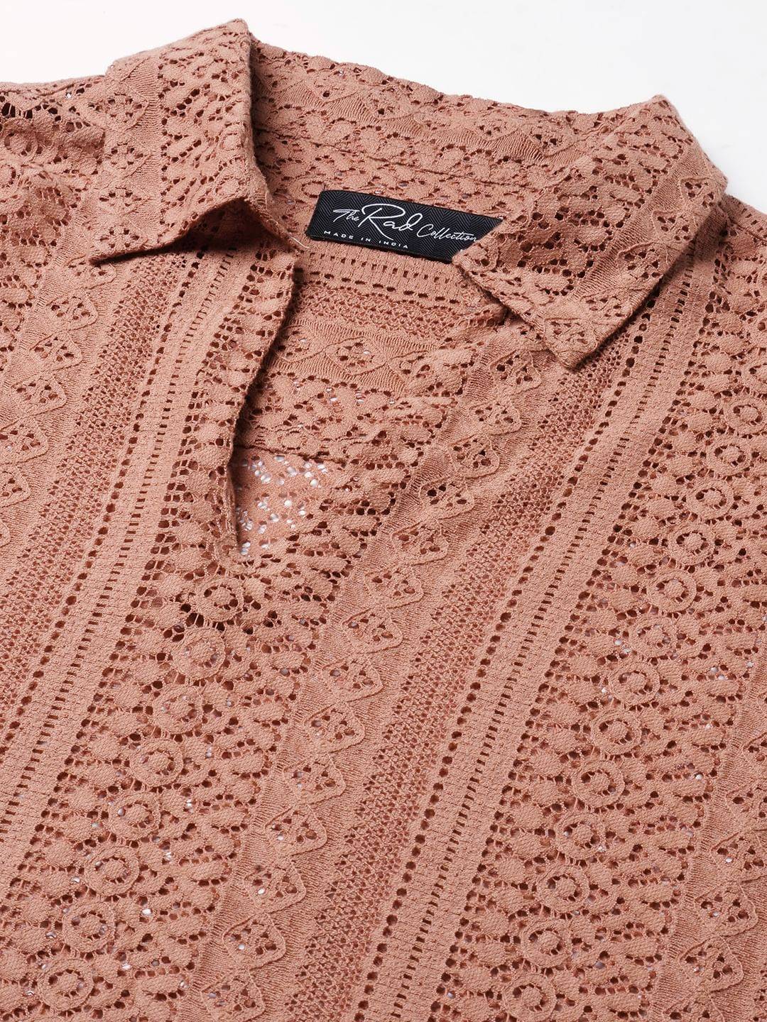 Georgia Peach Crochet Oversized Polo Shirt Buy only at ₹524