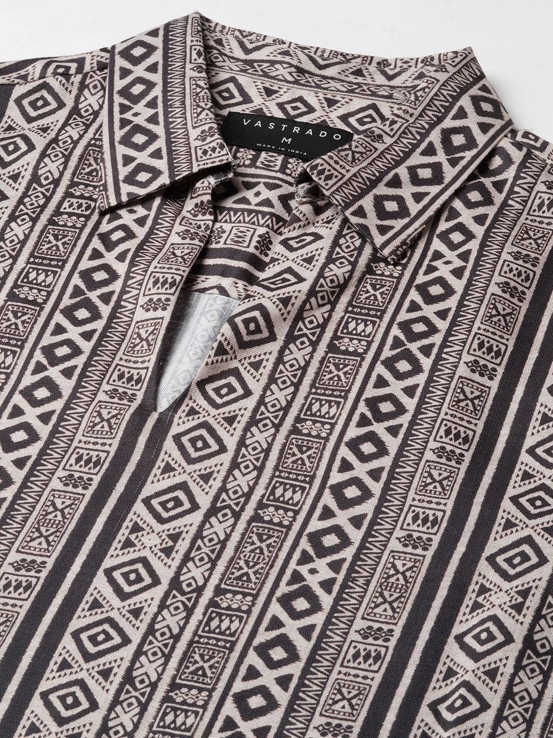 Brown Tribal Print Oversized Polo Shirt Buy only at ₹494