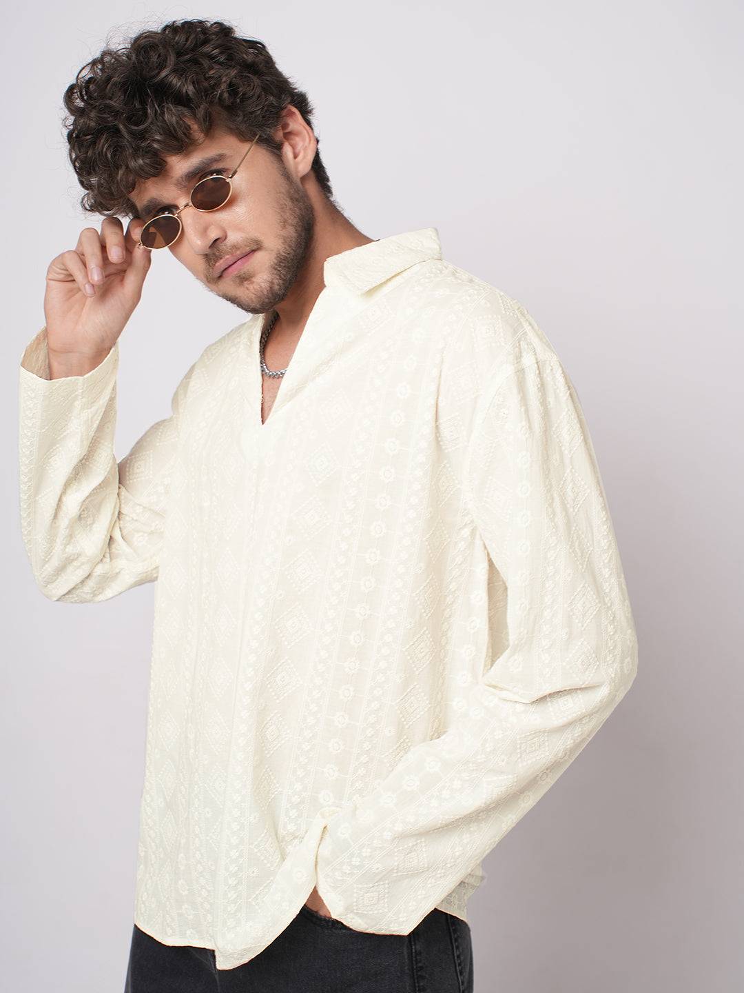 Ivory Meadow Opulent Detail Embroidery Oversized Polo Shirt Buy only at ₹799