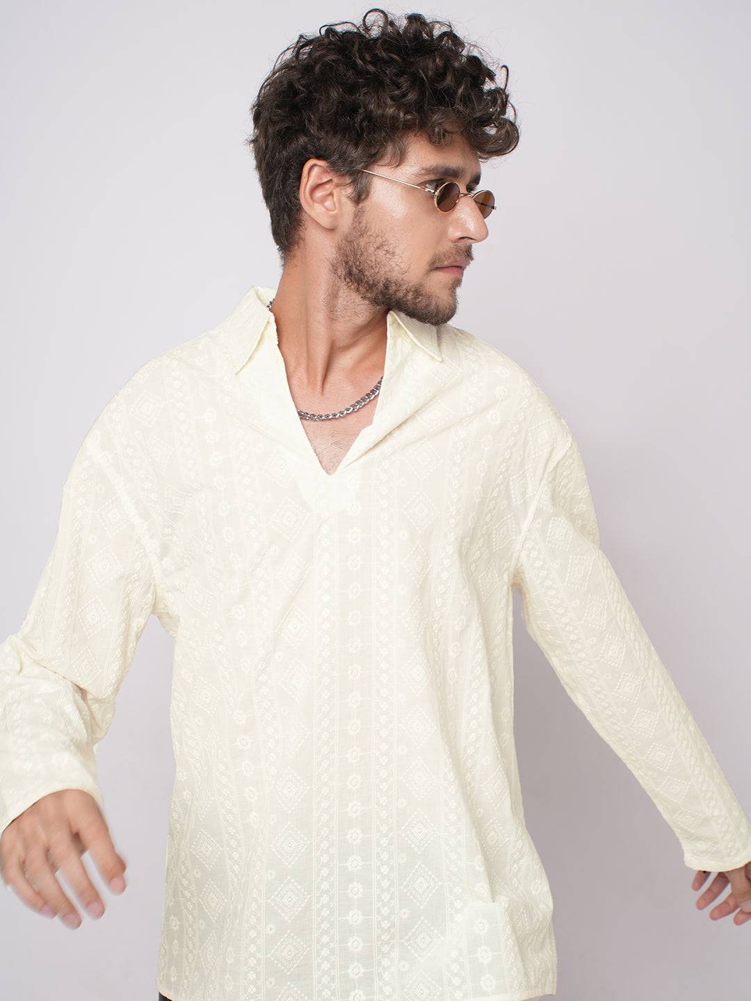 Ivory Meadow Opulent Detail Embroidery Oversized Polo Shirt Buy only at ₹799