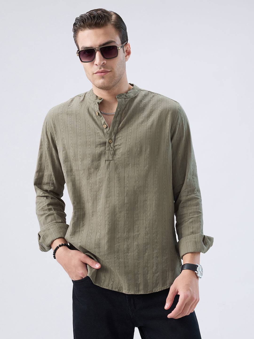 Olive Weave Detail Striped Kurta Buy only at ₹699