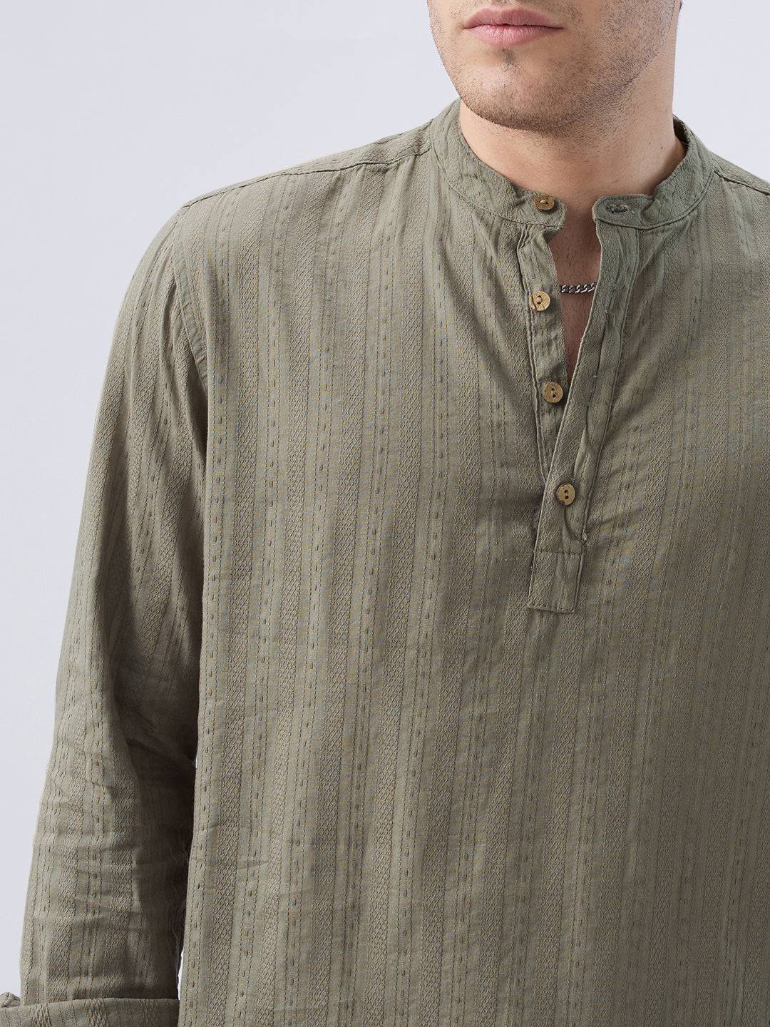 Olive Weave Detail Striped Kurta Buy only at ₹699