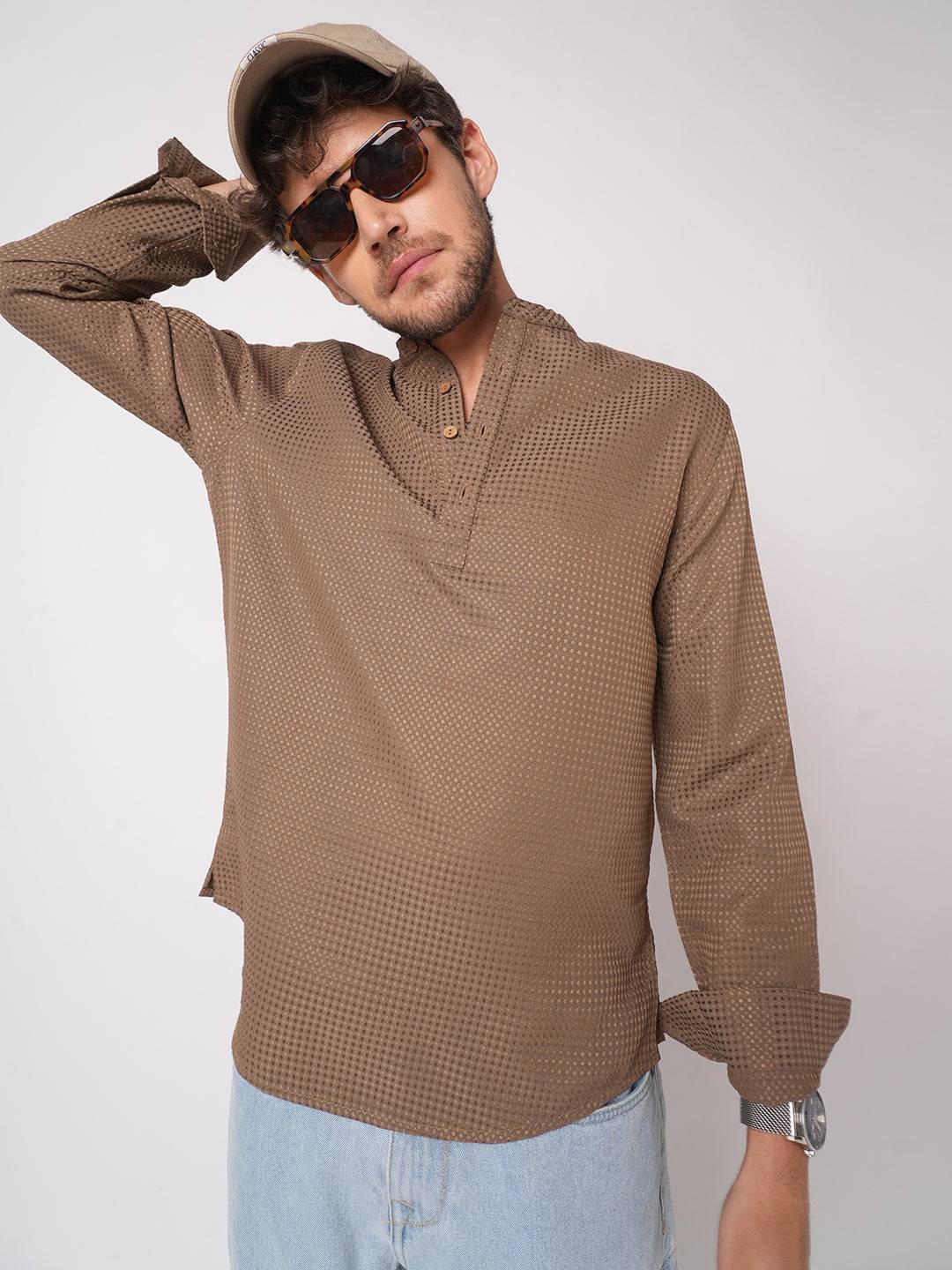 Muted Brown Dot Embossed Kurta Buy only at ₹699