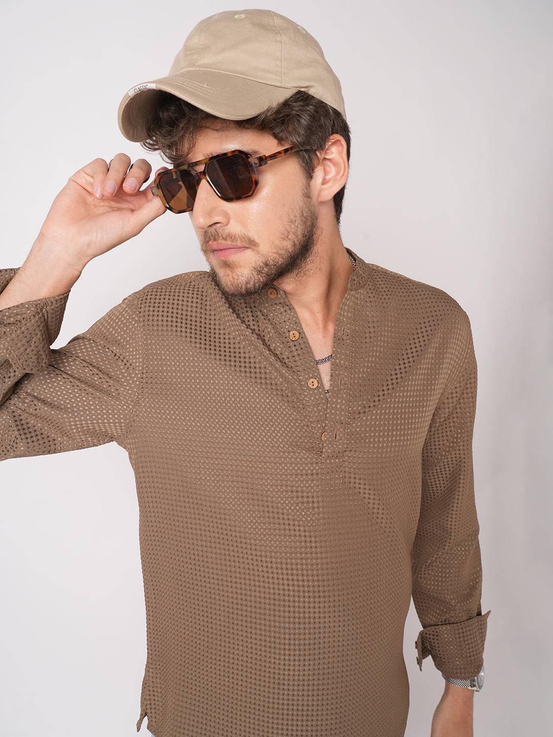 Muted Brown Dot Embossed Kurta Buy only at ₹699